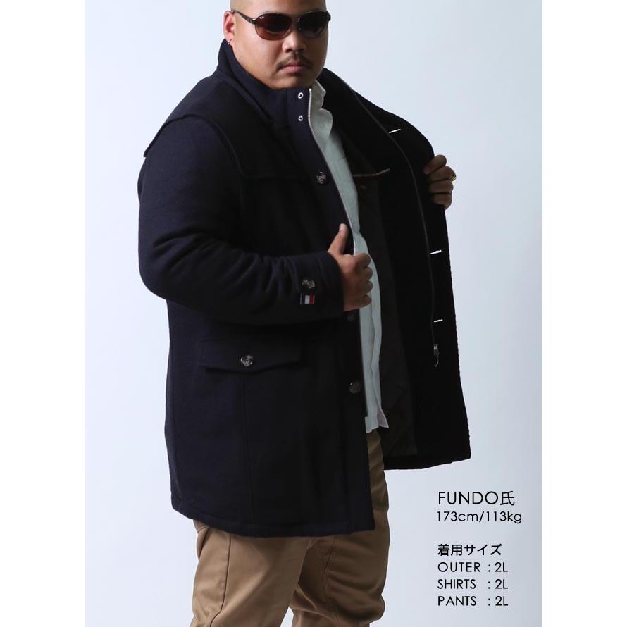 大きいサイズ 中綿コート メンズ ハーフコート VAGIIE(バジエ) ツイード ウール フード脱着式 2L カジュアル 紺　黒 秋 冬 |  | 18