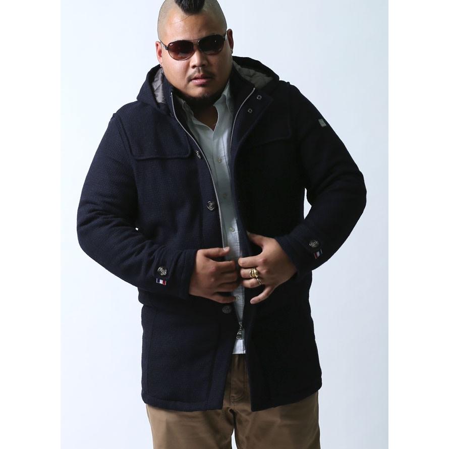 大きいサイズ 中綿コート メンズ ハーフコート VAGIIE(バジエ) ツイード ウール フード脱着式 2L カジュアル 紺　黒 秋 冬 |  | 02