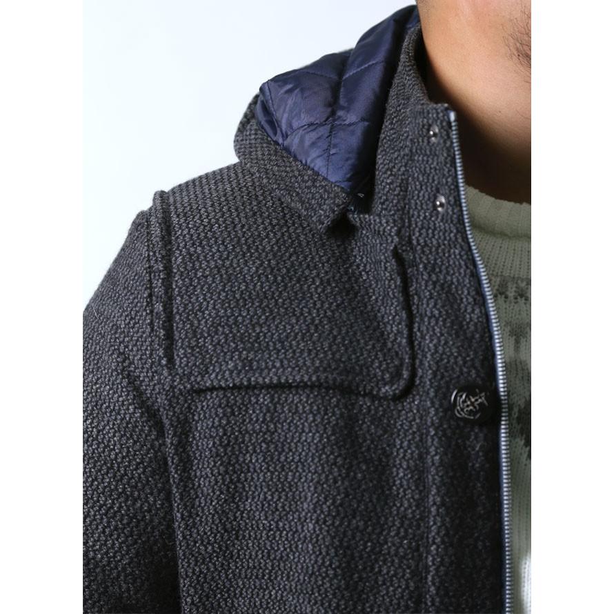 大きいサイズ 中綿コート メンズ ハーフコート VAGIIE(バジエ) ツイード ウール フード脱着式 2L カジュアル 紺　黒 秋 冬 |  | 03