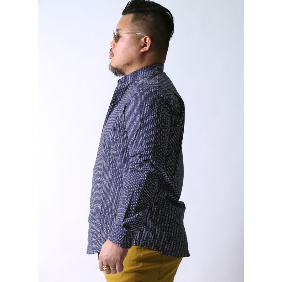 大きいサイズ 長袖シャツ カジュアルシャツ メンズ スタンドカラー Carini(カリーニ) 三角柄 日本製 2L(50)    カジュアル 白 紺 春 夏 | HIROKO KOSHINO | 02