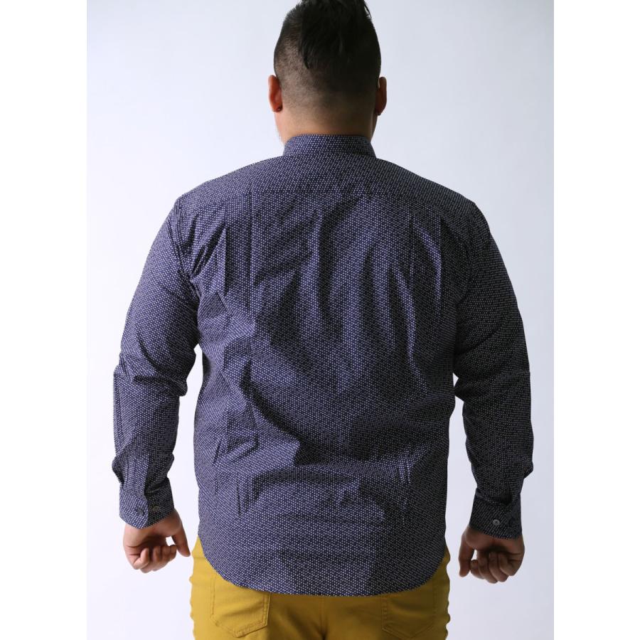 大きいサイズ 長袖シャツ カジュアルシャツ メンズ スタンドカラー Carini(カリーニ) 三角柄 日本製 2L(50)    カジュアル 白 紺 春 夏 | HIROKO KOSHINO | 03