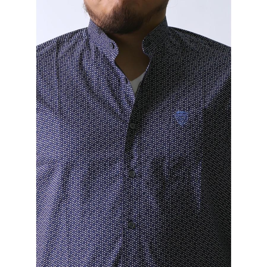 大きいサイズ 長袖シャツ カジュアルシャツ メンズ スタンドカラー Carini(カリーニ) 三角柄 日本製 2L(50)    カジュアル 白 紺 春 夏 | HIROKO KOSHINO | 04