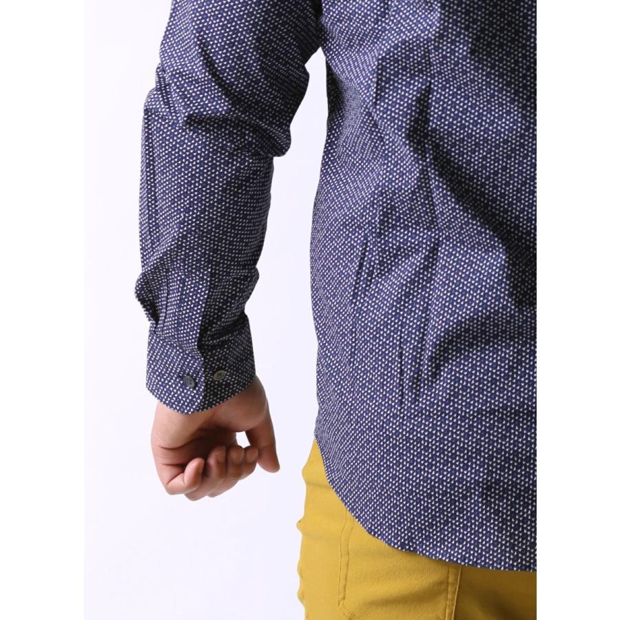 大きいサイズ 長袖シャツ カジュアルシャツ メンズ スタンドカラー Carini(カリーニ) 三角柄 日本製 2L(50)    カジュアル 白 紺 春 夏 | HIROKO KOSHINO | 05