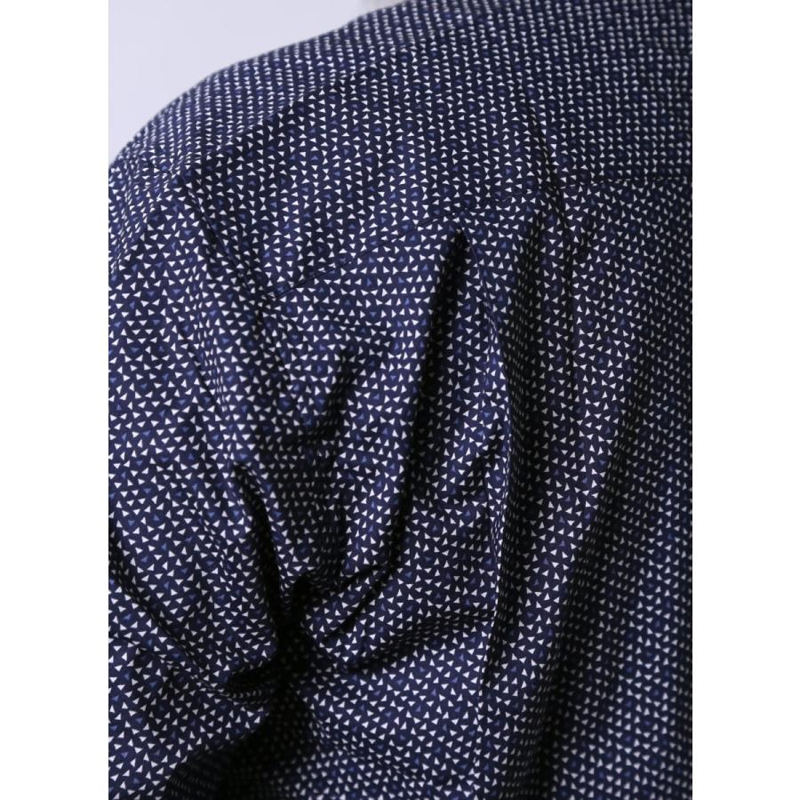 大きいサイズ 長袖シャツ カジュアルシャツ メンズ スタンドカラー Carini(カリーニ) 三角柄 日本製 2L(50)    カジュアル 白 紺 春 夏 | HIROKO KOSHINO | 06