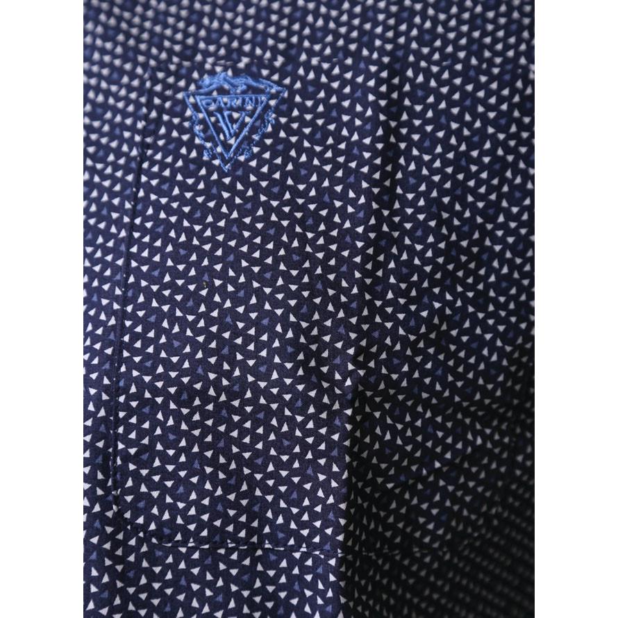 大きいサイズ 長袖シャツ カジュアルシャツ メンズ スタンドカラー Carini(カリーニ) 三角柄 日本製 2L(50)    カジュアル 白 紺 春 夏 | HIROKO KOSHINO | 09