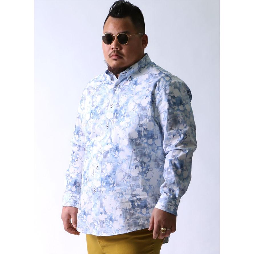 大きいサイズ 長袖シャツ カジュアルシャツ メンズ ボタンダウン barassi(バラシ) 幾何学ボタニカル柄 イタリア生地 3L(52)     青 春 夏 |  | 01
