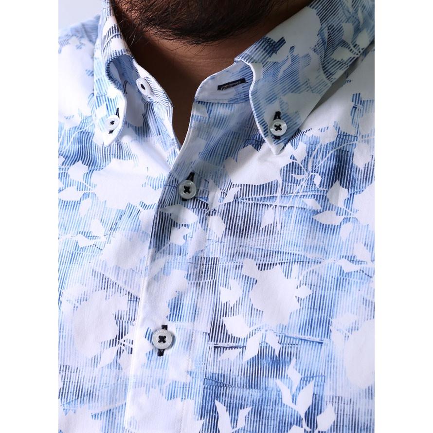 大きいサイズ 長袖シャツ カジュアルシャツ メンズ ボタンダウン barassi(バラシ) 幾何学ボタニカル柄 イタリア生地 3L(52)     青 春 夏 |  | 02