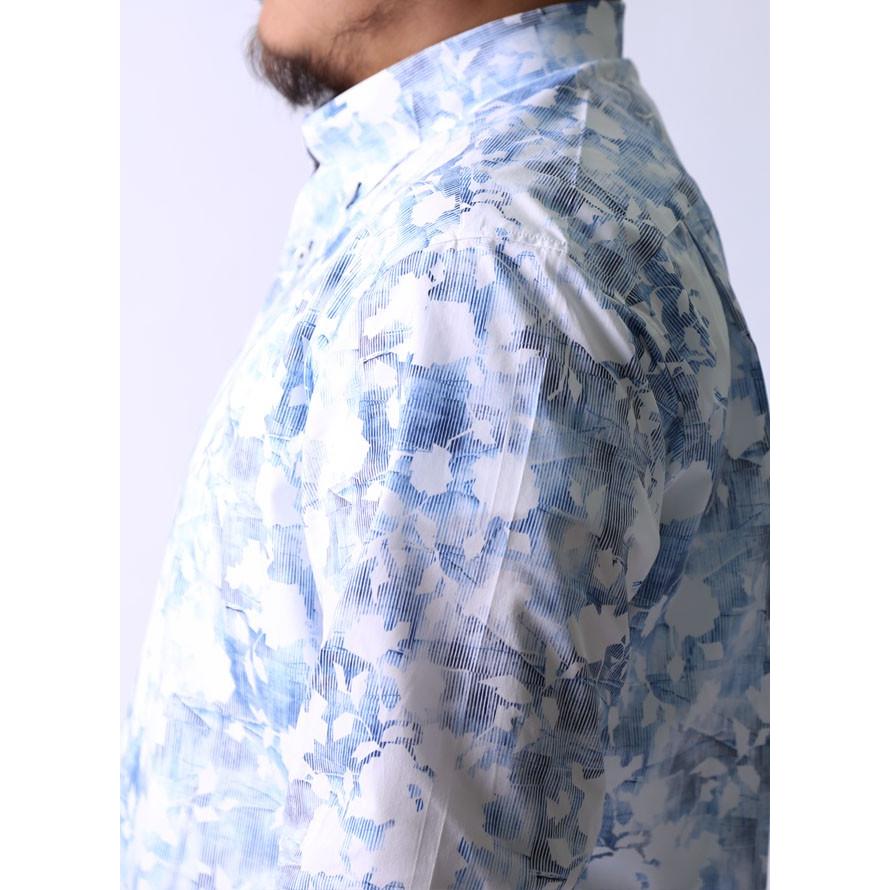 大きいサイズ 長袖シャツ カジュアルシャツ メンズ ボタンダウン barassi(バラシ) 幾何学ボタニカル柄 イタリア生地 3L(52)     青 春 夏 |  | 06