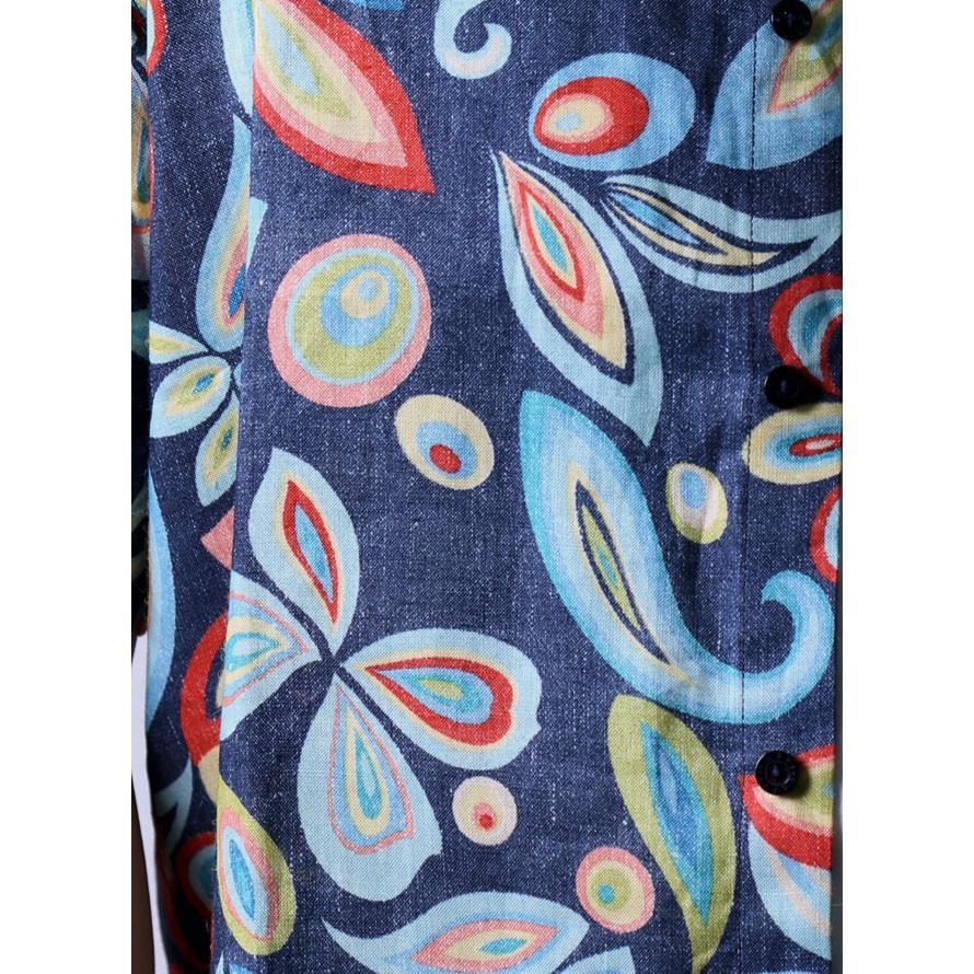 大きいサイズ 半袖シャツ カジュアルシャツ メンズ レギュラーカラー CAPRI(カプリ) ハイカラ柄 麻100％ 2L(50)     黄 紺 春 夏 |  | 06