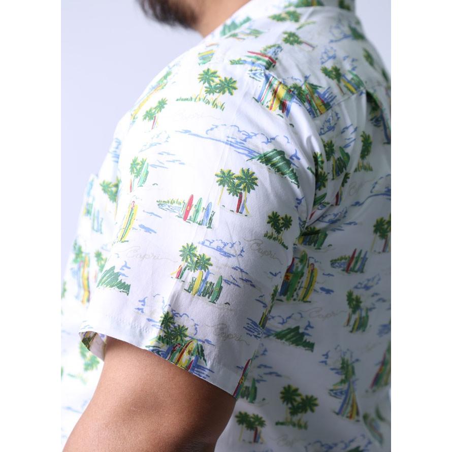 大きいサイズ 半袖シャツ カジュアルシャツ メンズ 開襟 オープンカラー アロハシャツ CAPRI(カプリ) 南国柄 2L(50)     紺 白 春 夏 |  | 05