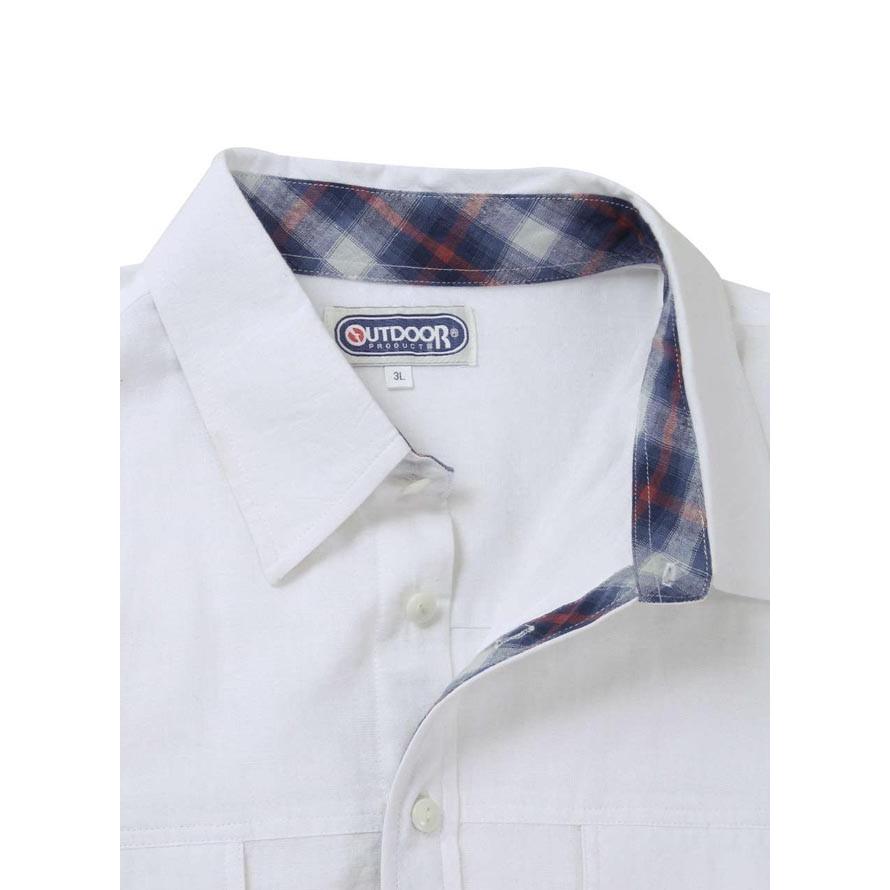 大きいサイズ 長袖シャツ カジュアルシャツ メンズ ロールアップ OUTDOOR PRODUCTS (アウトドア プロダクツ) 綿麻 白 紺 3L 4L 5L 6L 8L | OUTDOOR PRODUCTS | 04
