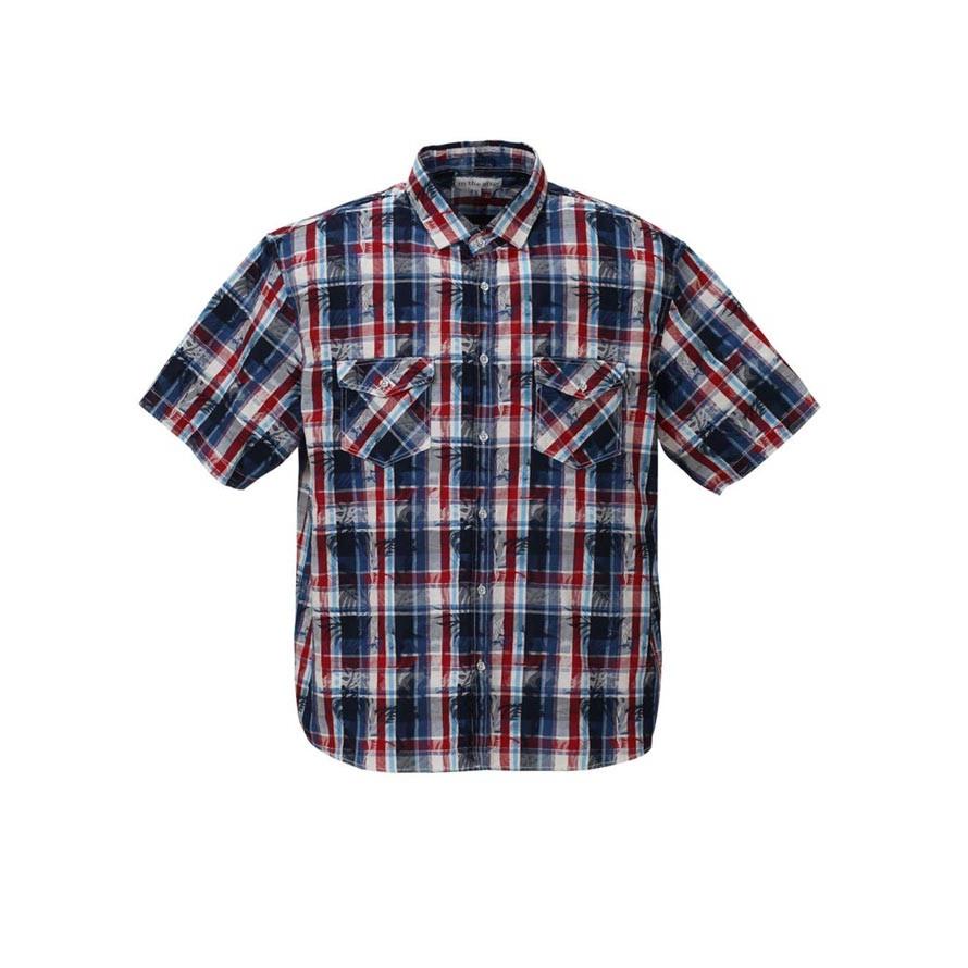 大きいサイズ 半袖シャツ カジュアルシャツ メンズ ボタニカル in the attic チェック柄 3L 4L 5L 6L 黒 赤 春 夏 | OUTDOOR PRODUCTS | 01