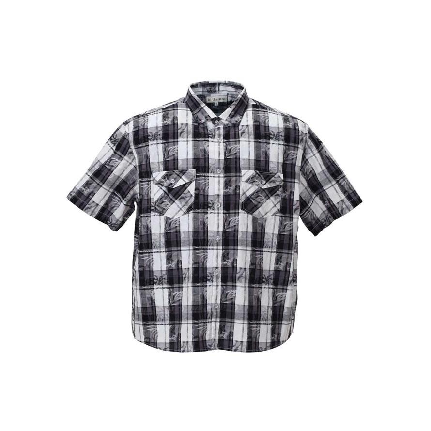 大きいサイズ 半袖シャツ カジュアルシャツ メンズ ボタニカル in the attic チェック柄 3L 4L 5L 6L 黒 赤 春 夏 | OUTDOOR PRODUCTS | 02
