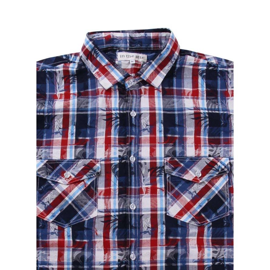 大きいサイズ 半袖シャツ カジュアルシャツ メンズ ボタニカル in the attic チェック柄 3L 4L 5L 6L 黒 赤 春 夏 | OUTDOOR PRODUCTS | 03