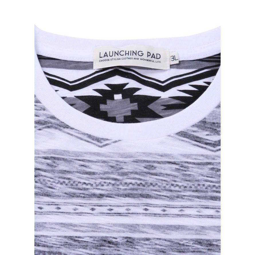 大きいサイズ 半袖Tシャツ カットソー メンズ オルテガボーダー launching pad(ランチングパッド) 裏プリント 3L 4L 5L 6L カジュアル 青 灰 春 夏 |  | 08