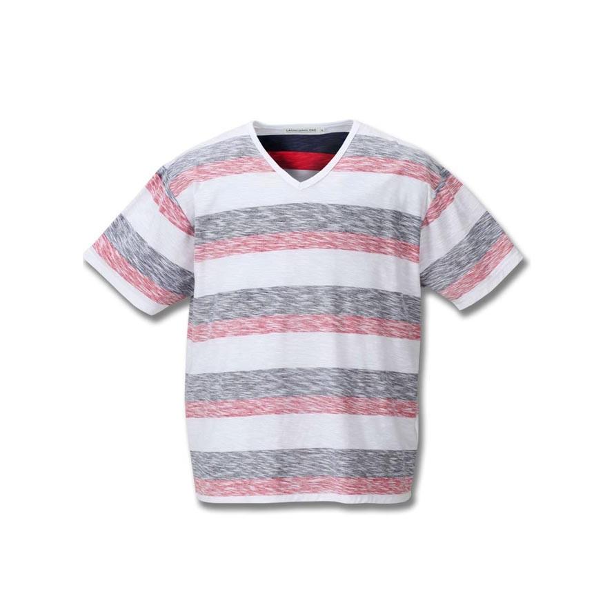 大きいサイズ 半袖Tシャツ カットソー メンズ Vネック launching pad(ランチングパッド) 裏プリント 3L 4L 5L 6L カジュアル 青 赤 春 夏 |  | 01