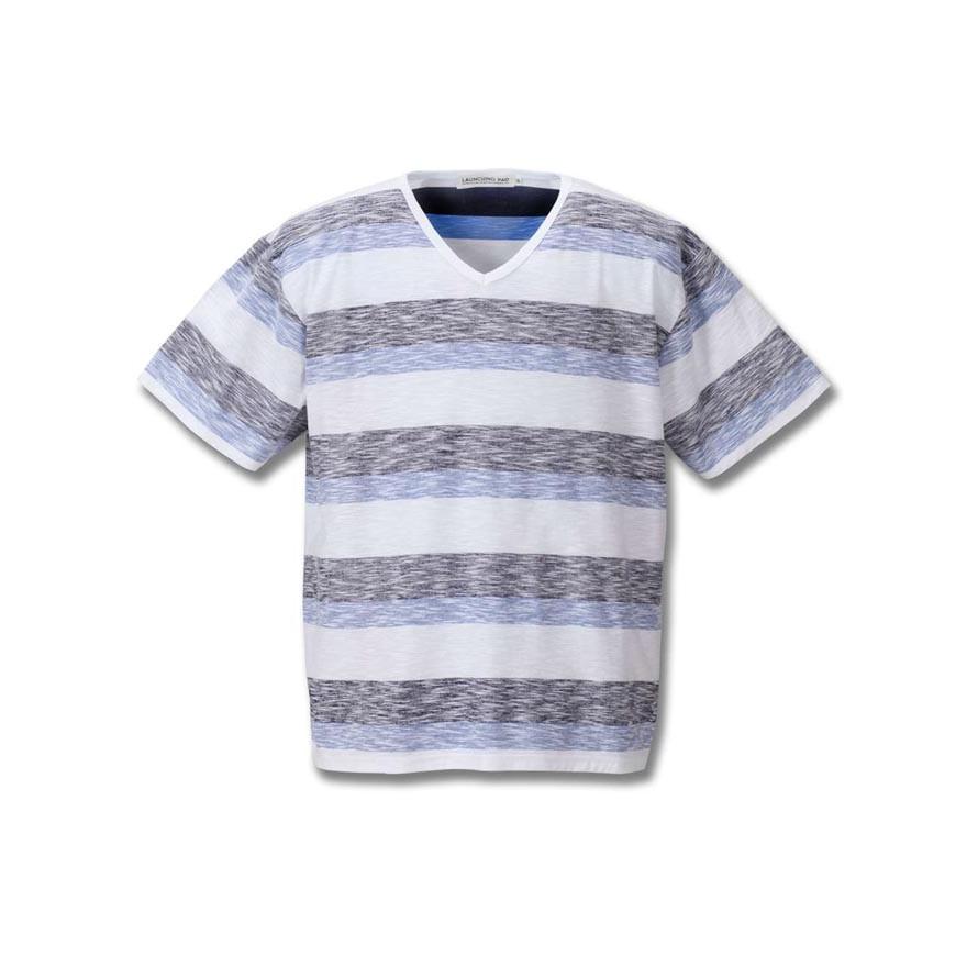 大きいサイズ 半袖Tシャツ カットソー メンズ Vネック launching pad(ランチングパッド) 裏プリント 3L 4L 5L 6L カジュアル 青 赤 春 夏 |  | 02