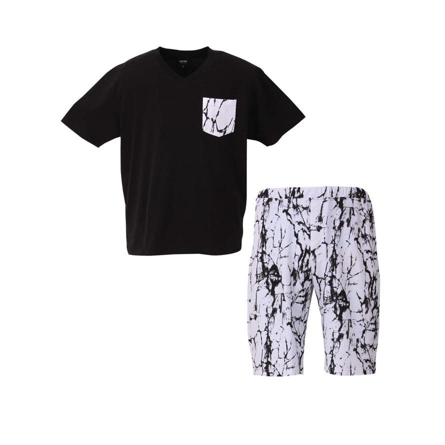 大きいサイズ 半袖Tシャツ カットソー メンズ セットアップ ハーフパンツ 胸ポケット 3L 4L 5L 6L カジュアル 白 黒 春 夏 秋 |  | 01