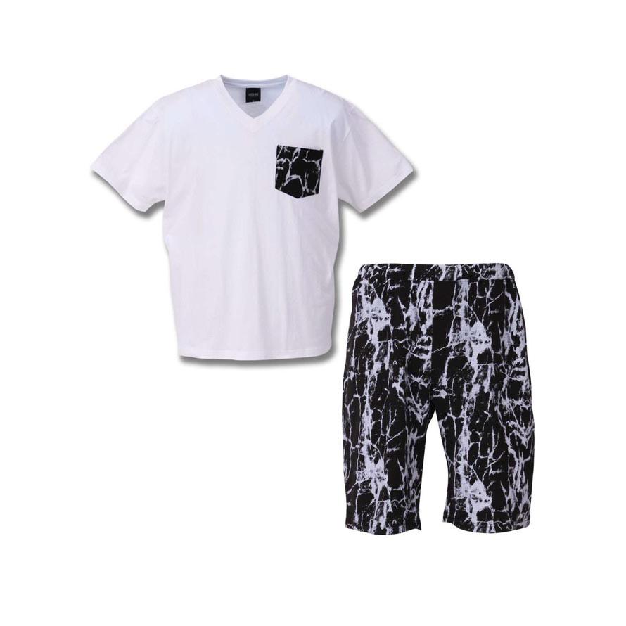 大きいサイズ 半袖Tシャツ カットソー メンズ セットアップ ハーフパンツ 胸ポケット 3L 4L 5L 6L カジュアル 白 黒 春 夏 秋 |  | 02