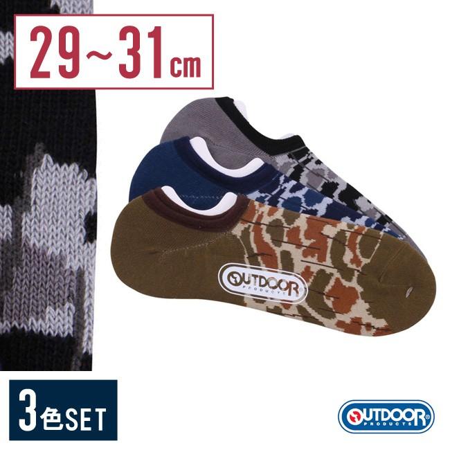 大きいサイズ 靴下 メンズ OUTDOOR PRODUCTS レインカモ柄 カジュアル 青 茶 灰 春 夏 秋 冬 【3足SET】[29〜31cm] | OUTDOOR PRODUCTS