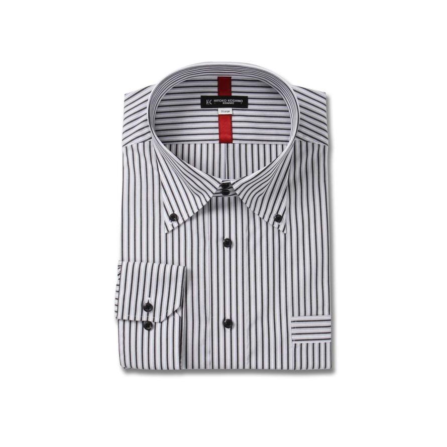 大きいサイズ 長袖ワイシャツ メンズ ドゥエ HIROKO KOSHINO (ヒロココシノ) BD 3L 4L 5L 6L 7L 8L フォーマル ホワイト×ブラック 春 夏 秋 冬 | HIROKO KOSHINO | 01