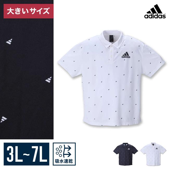 大きいサイズ ポロシャツ メンズ 半袖 adidas (アディダス) 総柄 吸汗