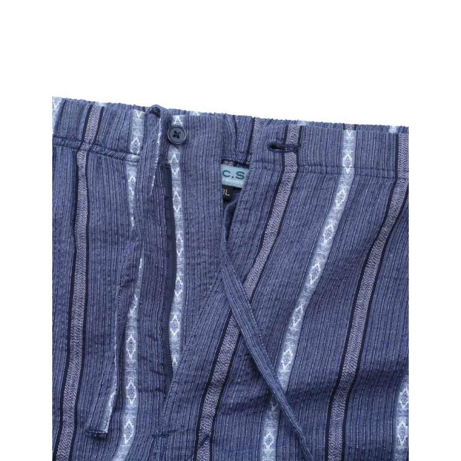 大きいサイズ 作務衣 メンズ   しじら織 縦縞 上下セット 3L 4L 5L 6L 7L  カジュアル 紺 春 夏 |  | 06