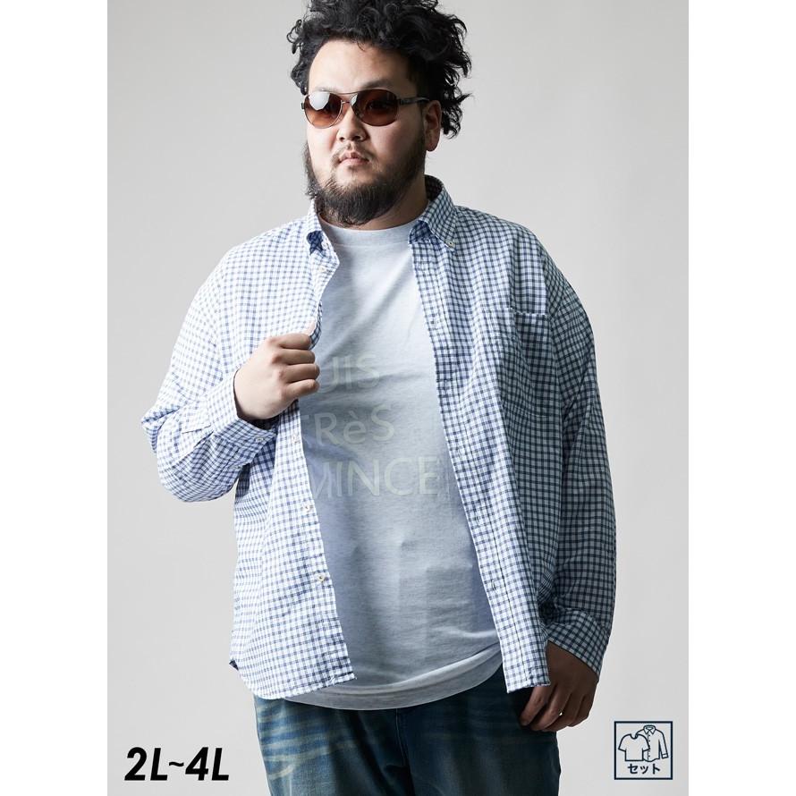 大きいサイズ セット カジュアルシャツ Tシャツ メンズ 長袖シャツ 半袖 重ね着 チェック柄 コーディネート カジュアル ブルー 春 秋 冬 2l 3l 4l Set002 大きいサイズ専門店 Qzilla 通販 Yahoo ショッピング