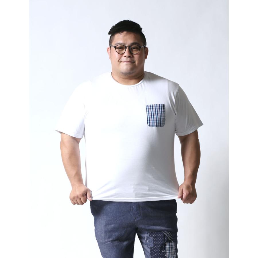 大きいサイズ 半袖 Tシャツ 上下セット セットアップ メンズ カットソー デニム ハーフパンツ Beluca ストレッチ 2L 3L 4L カジュアル 白 紺 春 夏 胸ポケット |  | 03