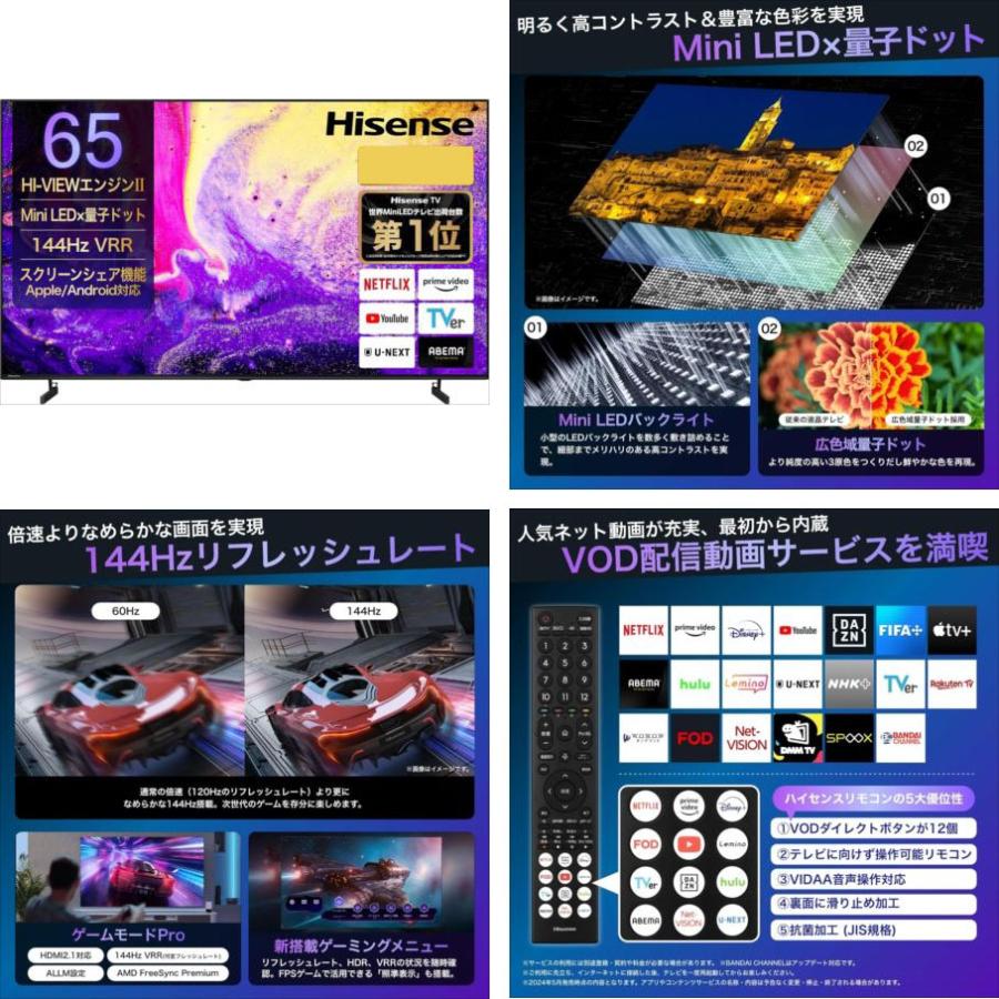 E2217YO □0221【展示品】液晶テレビ 65V型 ハイセンス 65E7N PRO 25年