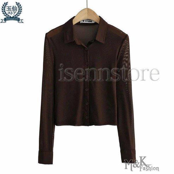 シースルー トップス 長袖 透け感 シアーシャツ 襟付き ブラウス