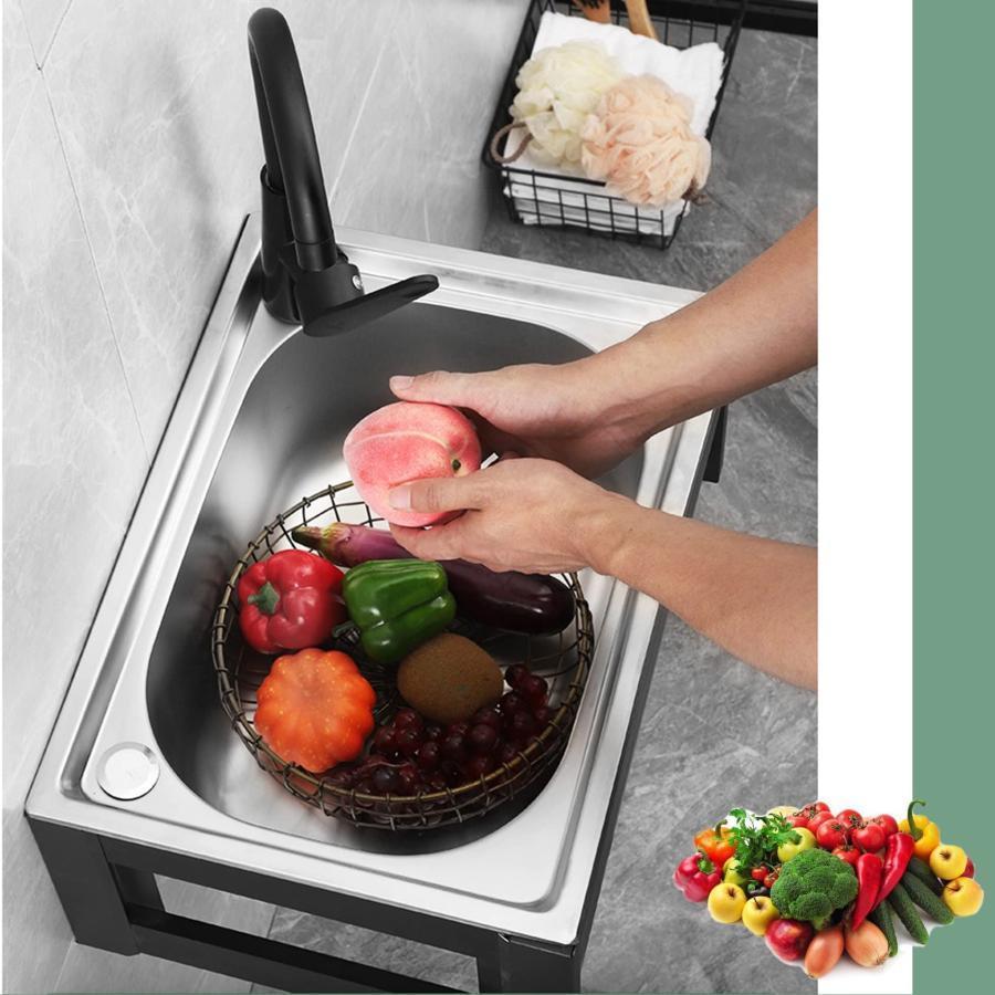 壁掛け式キッチンシンクシンク流し台 ガーデン304ステンレス製1槽洗面台 シングルボウルシンク 簡易シンク 家庭用大容量自立型野菜シンクワークステーションスタ 壁掛け式キッチンシンクシンク流し台 ガーデン304ステンレス製1槽洗面