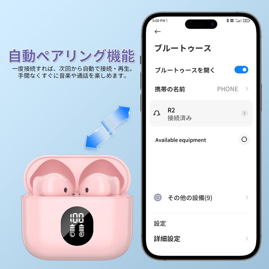 WAPIK ワイヤレスイヤホン イヤホン 高音質HiFi Bluetooth6.0 ノイズキ