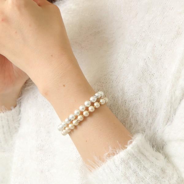 3秒装着 - コットンパールロンデルブレスレット - パールブレスレット  