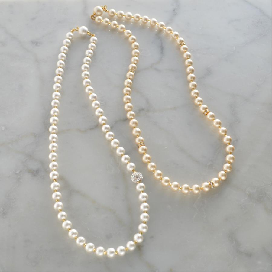 6mm コットンパール ＆ クリスタル ネックレス R-days パヴェボール