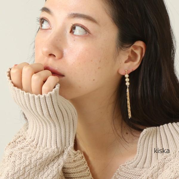 ☆ コットンパール チェーンフリンジ ピアス/ノンホールピアス 軽い  