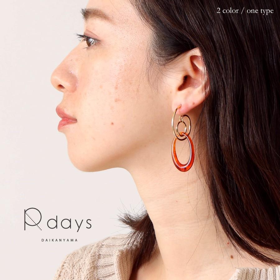 ☆ べっこうドロップ＆スパイラルピアス 大ぶりピアス ゴールド 