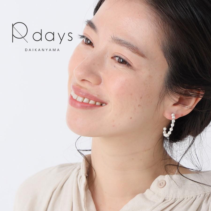 4mm コットンパール フープ ピアス / ノンホールピアス イヤリング 