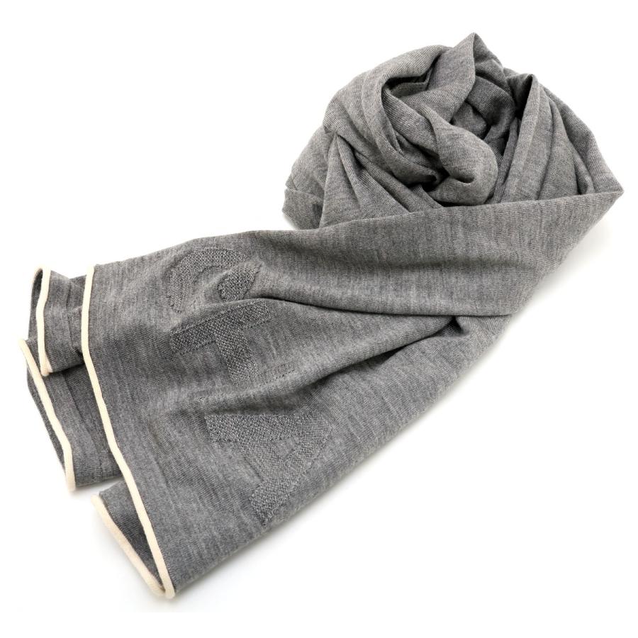 CHANEL（シャネル） ロゴ ストール カシミア シルク グレー×ホワイト