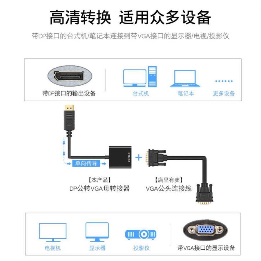 DisplayPort VGA変換ケーブル　dp vga 変換 DP オス VGA メス DP to VGA　Displayport-VGA 変換 アダプタ(DP to VGA) |  | 02