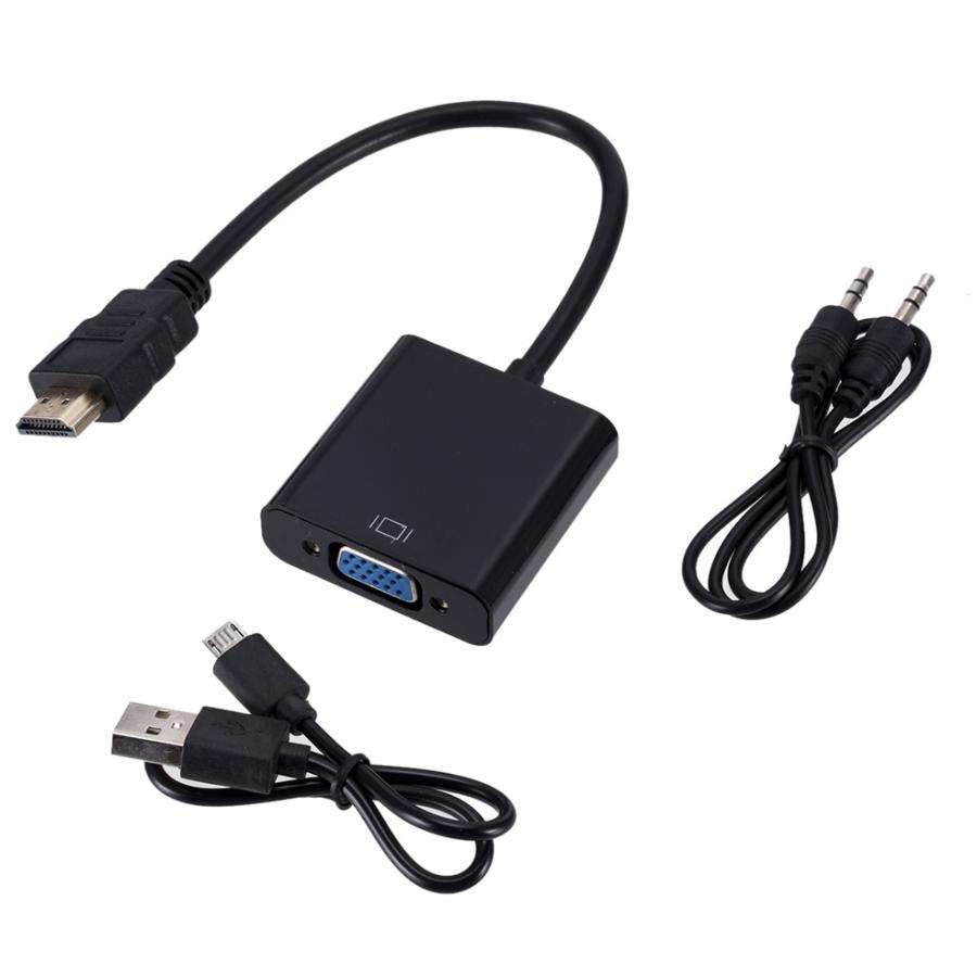 HDMI to VGA 変換ケーブル オーディオ、USB給電サポート有り 3.5mm HDMI入力 VGA出力 HDMIオス VGAメス 変換