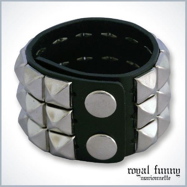 スタッズブレスレット 本革角スタッズ3連ブレスレット ロック