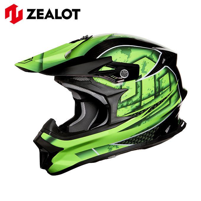 オフロードヘルメット ZEALOT MadJumper2 マッドジャンパー2  CARBON HYBRID STD GRAPHIC GREEN 軽量 MJC0015｜r-o-k-u