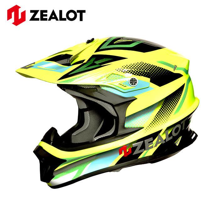 ZEALOT MadJumper2 マッドジャンパー2 GRAPHIC FLUO YELLOW/BLK-GREEN FRP　グラフィックモデル イエロー系 オフロードヘルメット 軽量 MJ0014｜r-o-k-u