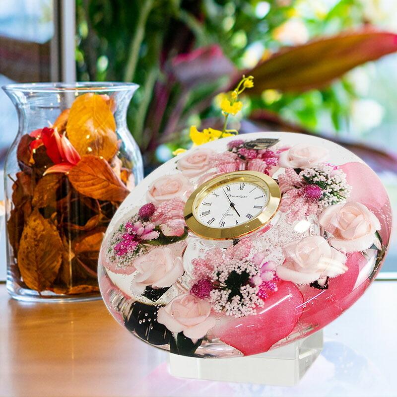 時計 名入れ 花時計 おしゃれ 針 置き 卓上 イエロー フラワークロック