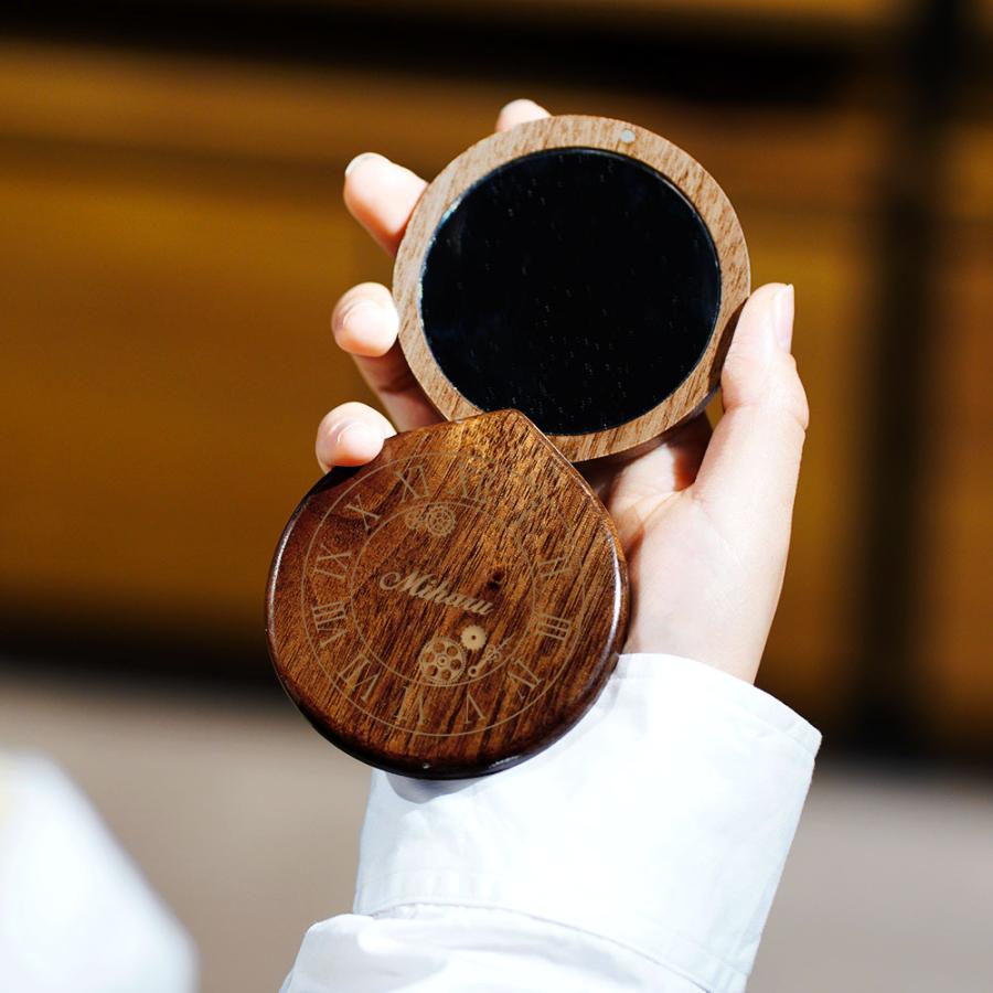コンパクトミラー 名入れ おしゃれ かわいい 持ち歩き 木製 専用BOX
