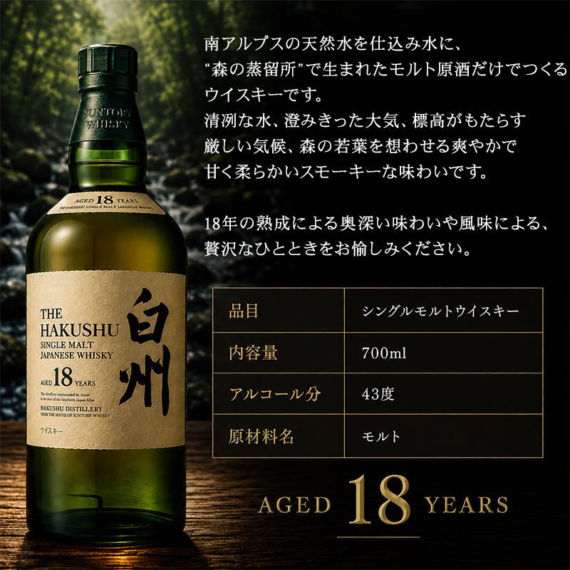 サントリー シングルモルトウイスキー 白州 白州18年 名入れ お酒 酒