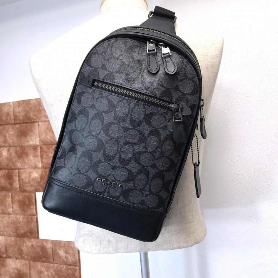 美品 COACH ／ コーチ グラハム シグネチャー PVC レザー スリング パック F37573 メンズ ボディバッグ クロスボディバッグ