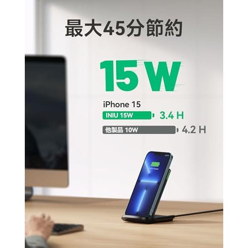 INIU ワイヤレス充電器 15W急速充電 スタンド式 置くだけ充電 LED