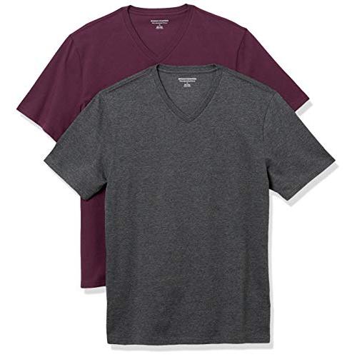 [ Essentials] 2枚組 Tシャツ Vネック スリムフィット 半袖 メンズ ヘザーチャコール/バーガンディ S